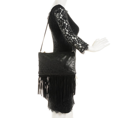 Jimmy Choo Leather Snakeskin Suede Fringe Tita Convertible Clutch Black 2 of 8