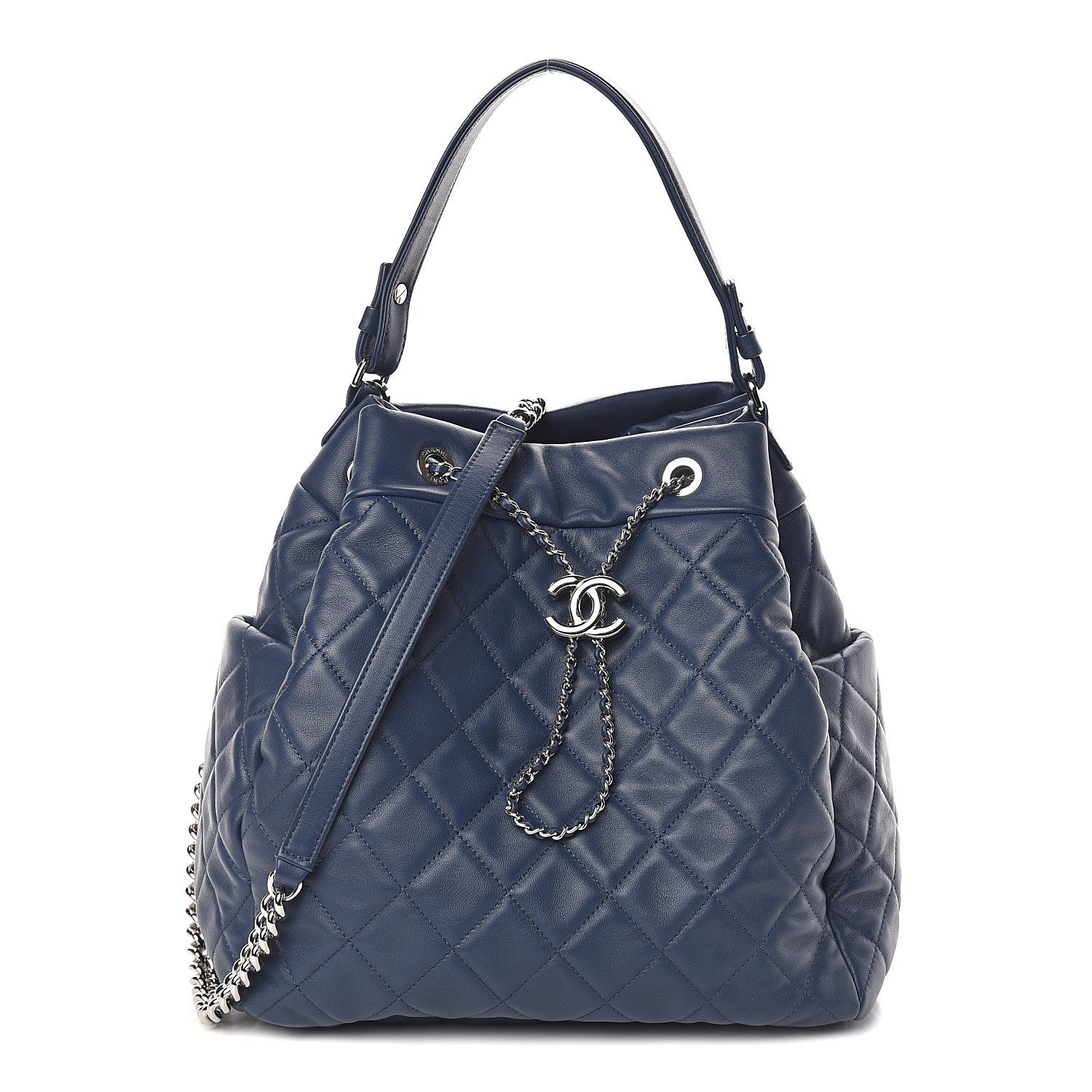 Chanel Lambskin Quilted CC Chain Drawstring Tote Blue 1 of 9