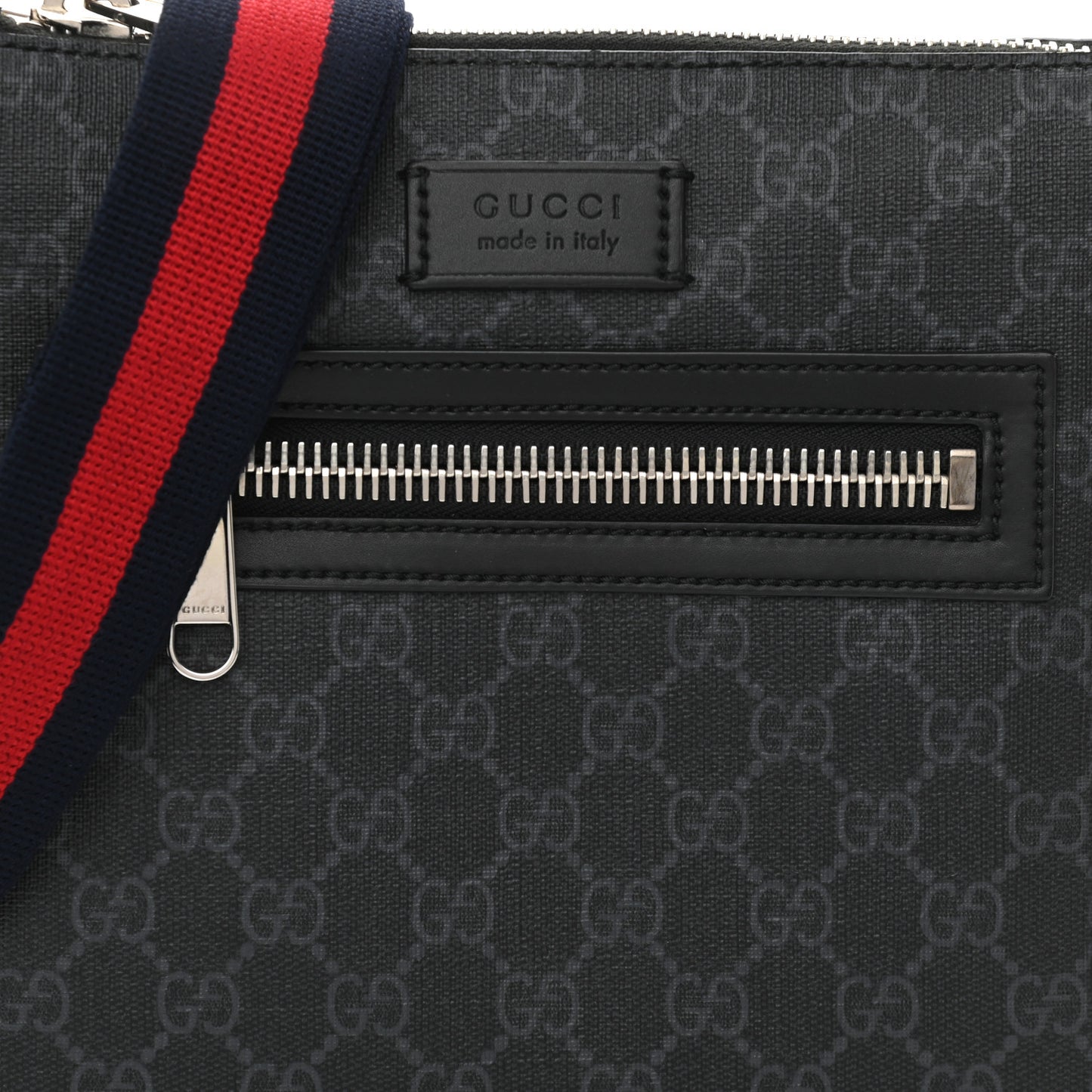 GG Supreme Monogram Web Small Flat Messenger Bag Black Grey