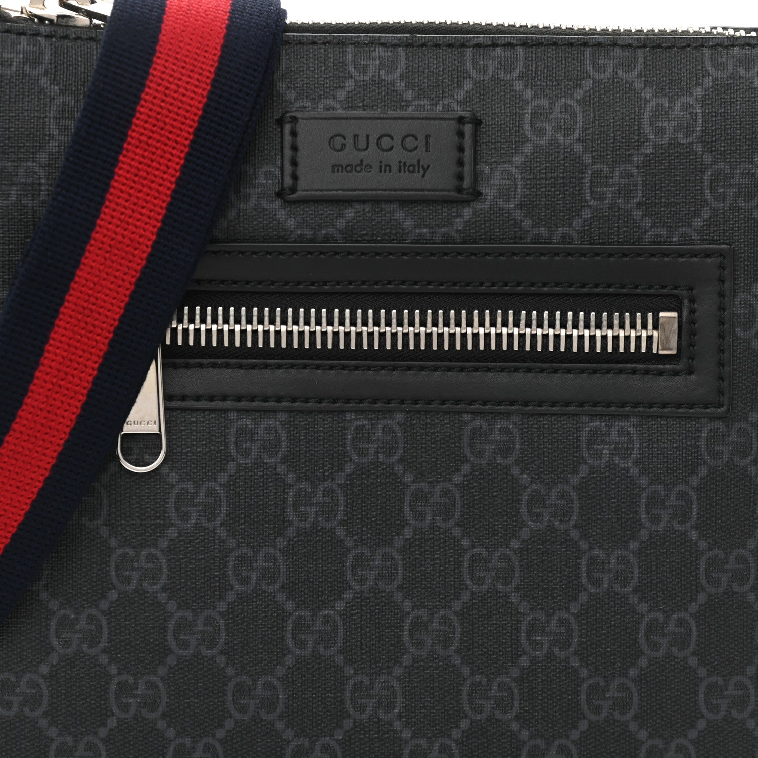 Gucci GG Supreme Monogram Web Small Flat Messenger Bag Black Grey 7 of 9