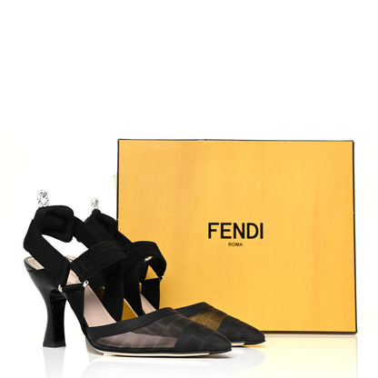 Fendi Technical Mesh FF Colibri 85mm Slingback Pumps 39 Black 17 of 17