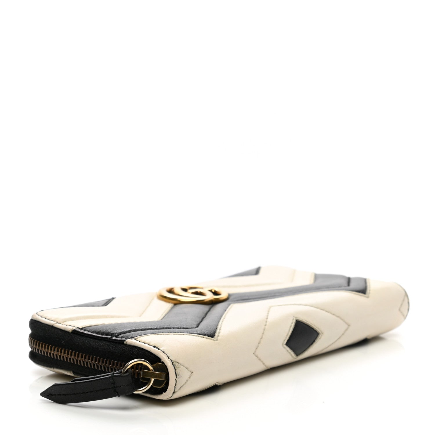 Gucci Calfskin Matelasse GG Marmont Zip Around Wallet Black White 4 of 10