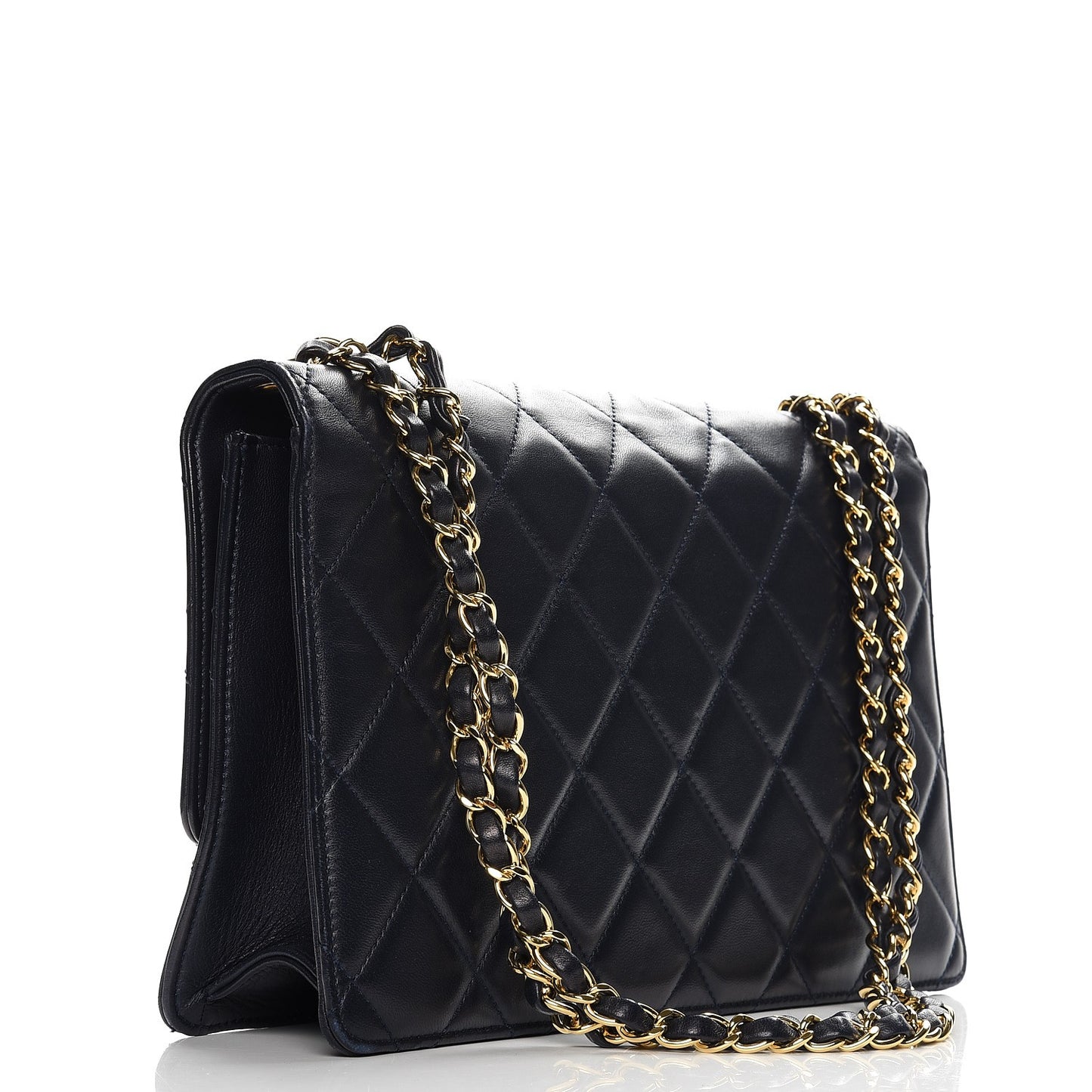 Lambskin Quilted Large Golden Class Flap Navy