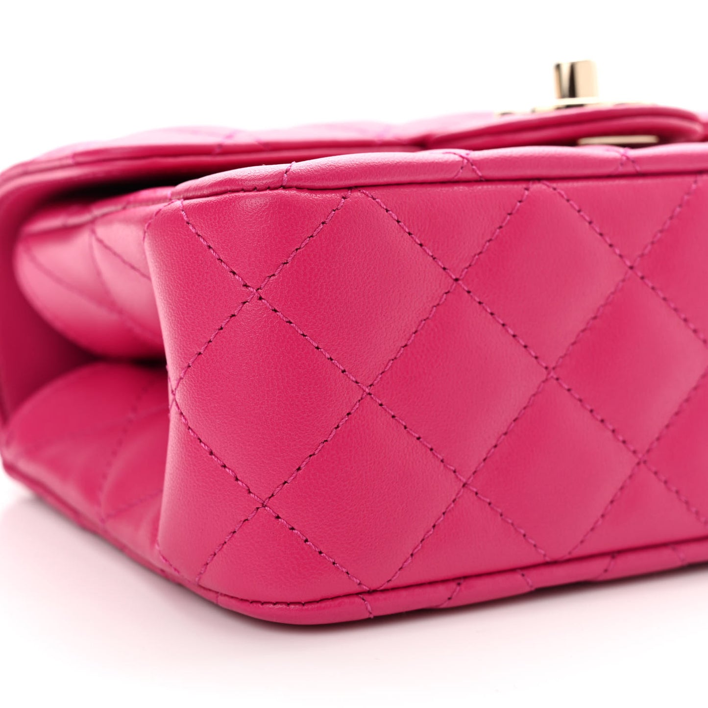 Lambskin Quilted Mini Crystal Top Handle Rectangular Flap Dark Pink