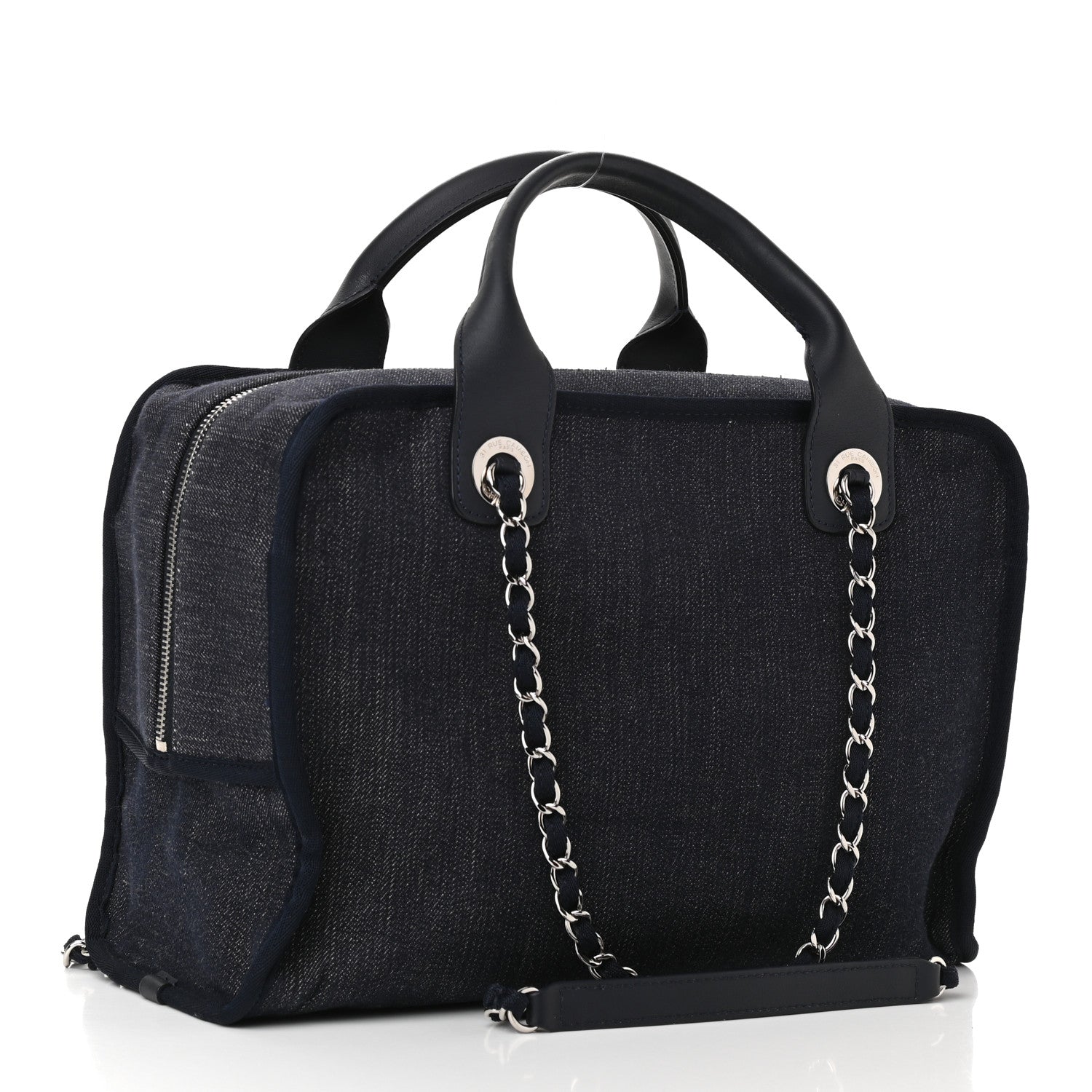 Chanel Denim Deauville Bowling Bag Dark Blue 3 of 10