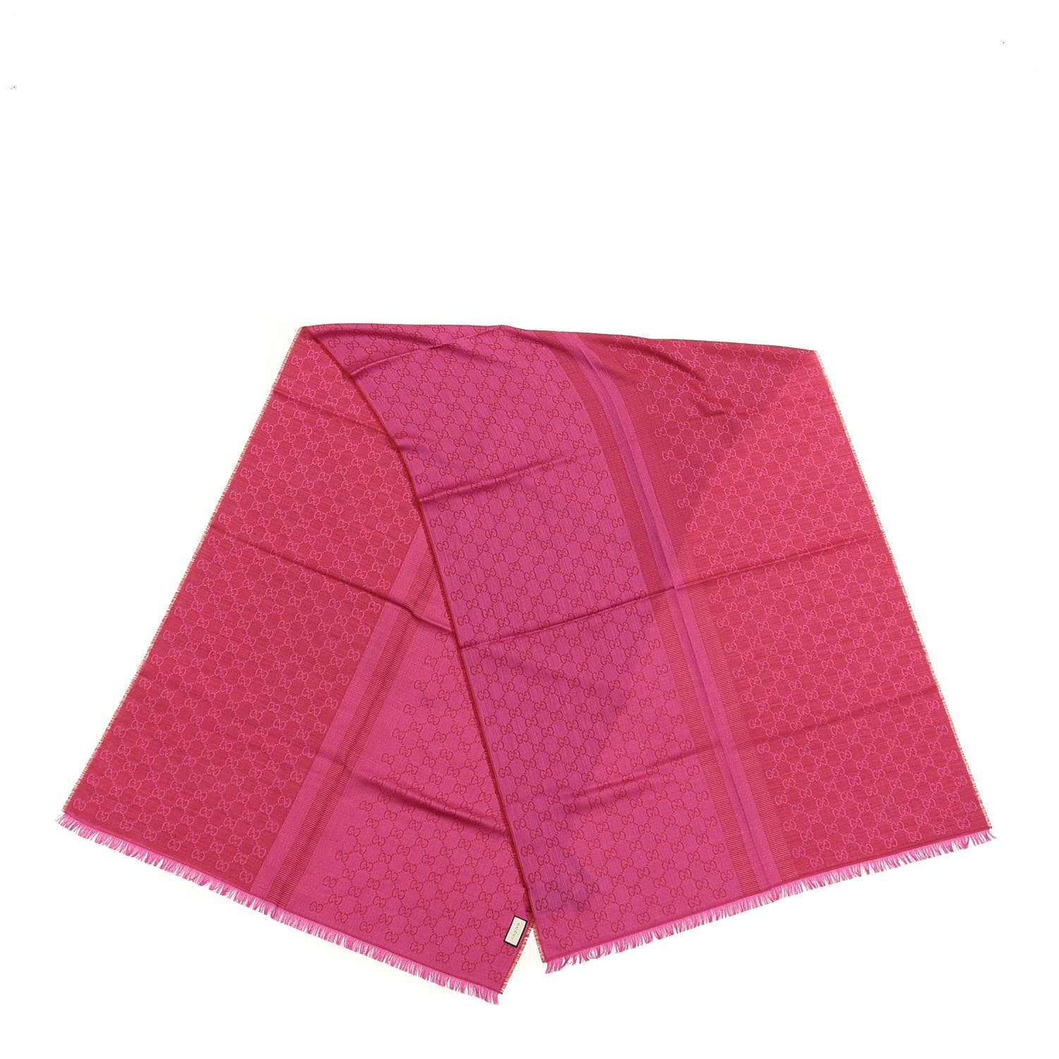 Gucci Wool Silk GG Monogram GGWeblong Fringe Scarf Shawl Red Pink 2 of 5
