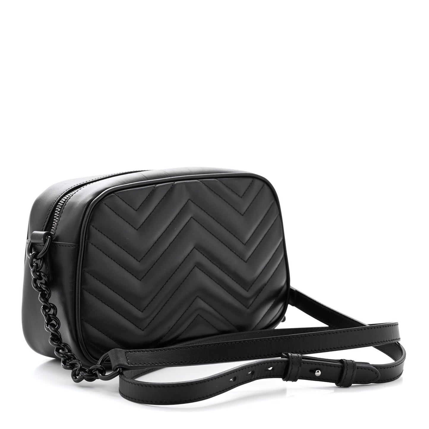 Calfskin Matelasse Monochrome Small GG Marmont Chain Shoulder Bag Black