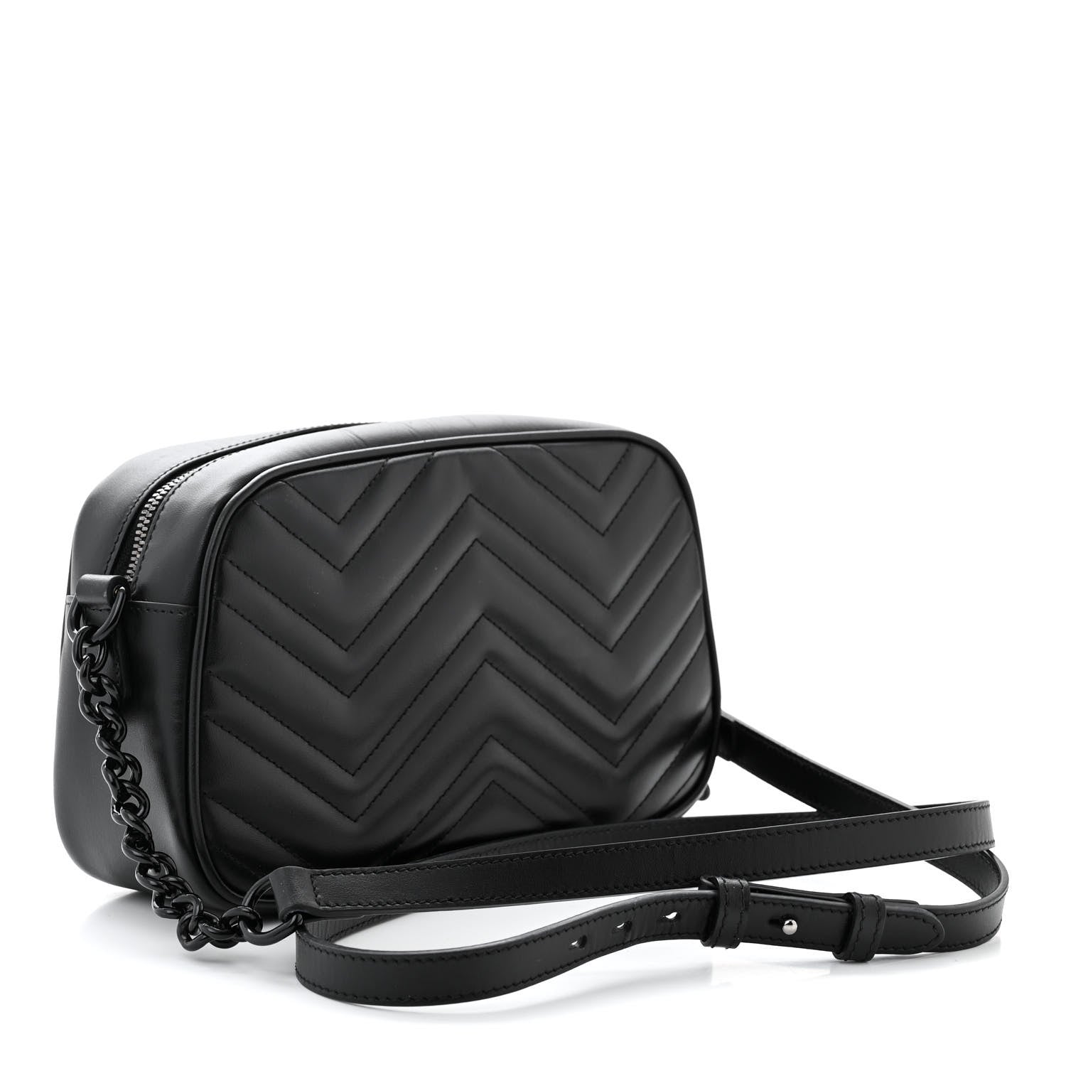 Gucci Calfskin Matelasse Monochrome Small GG Marmont Chain Shoulder Bag Black 3 of 10