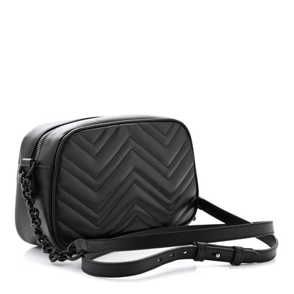 Gucci Calfskin Matelasse Monochrome Small GG Marmont Chain Shoulder Bag Black 3 of 10