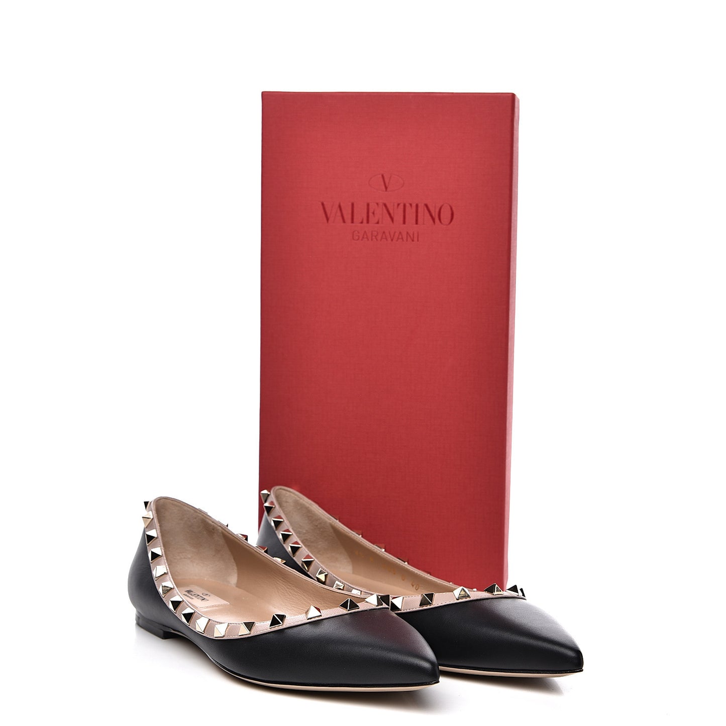 Calfskin Nappa Rockstud Ballerina Flats 40 Black Poudre