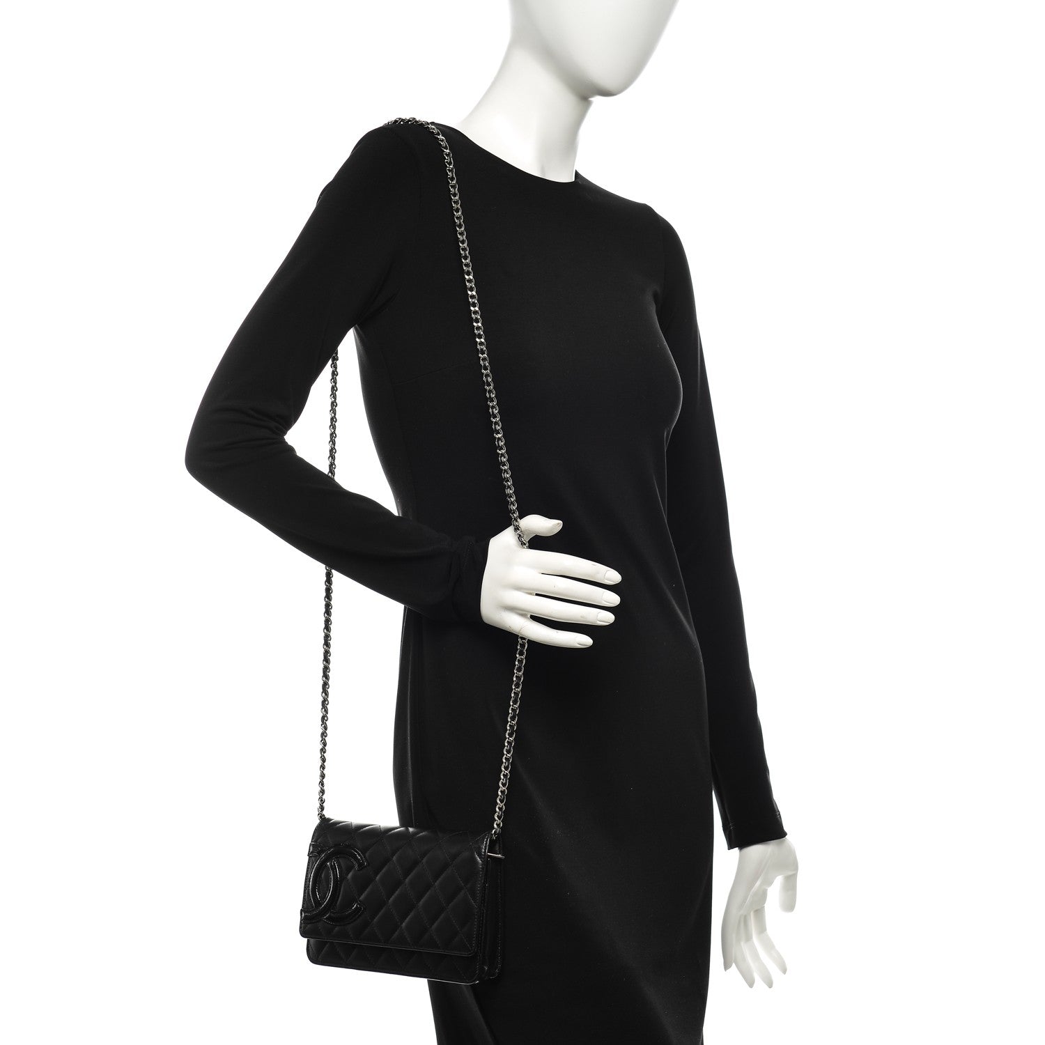 Chanel Calfskin Quilted Cambon Wallet On Chain WOC Black 2 of 10