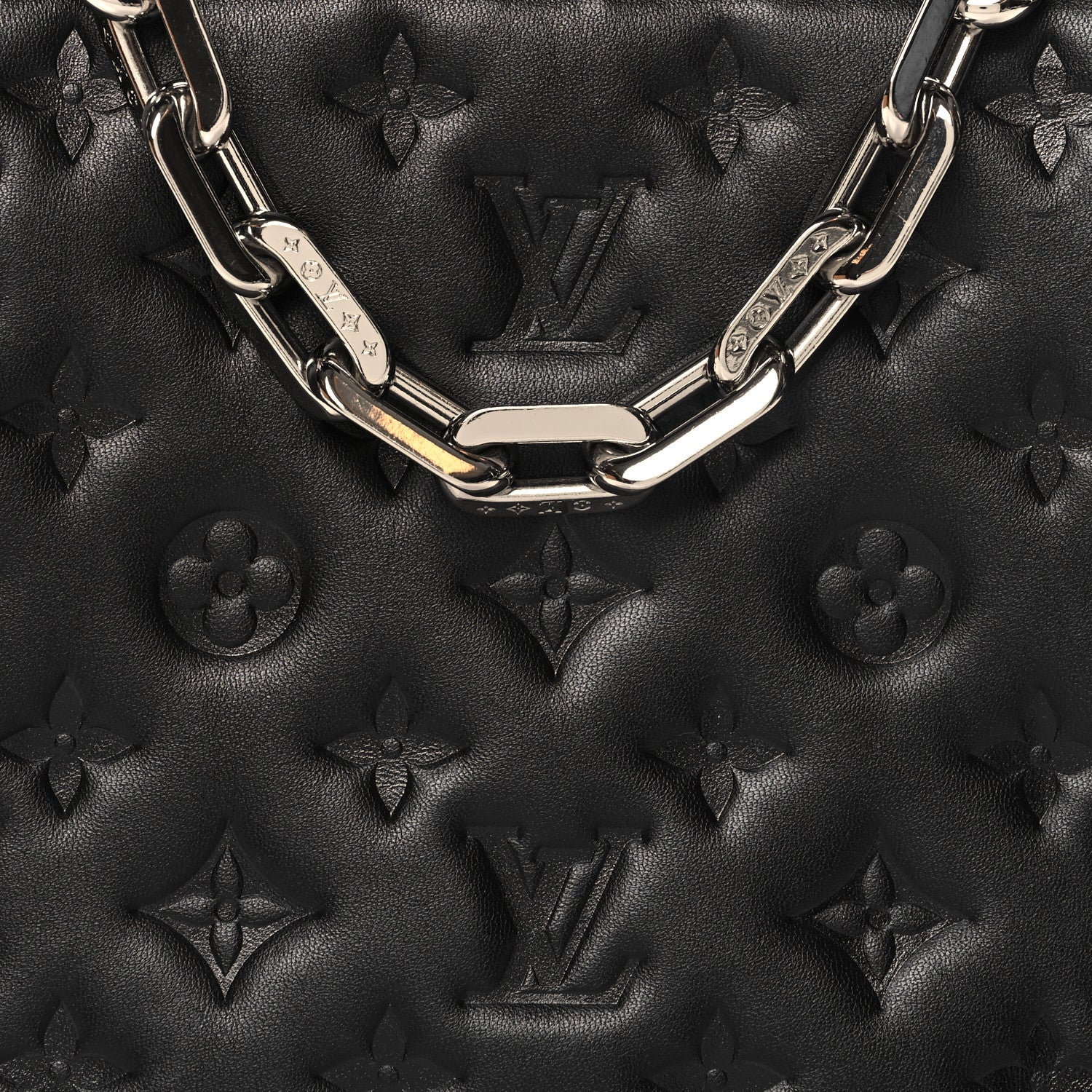 Louis Vuitton Lambskin Embossed Monogram Coussin PM Black 9 of 11