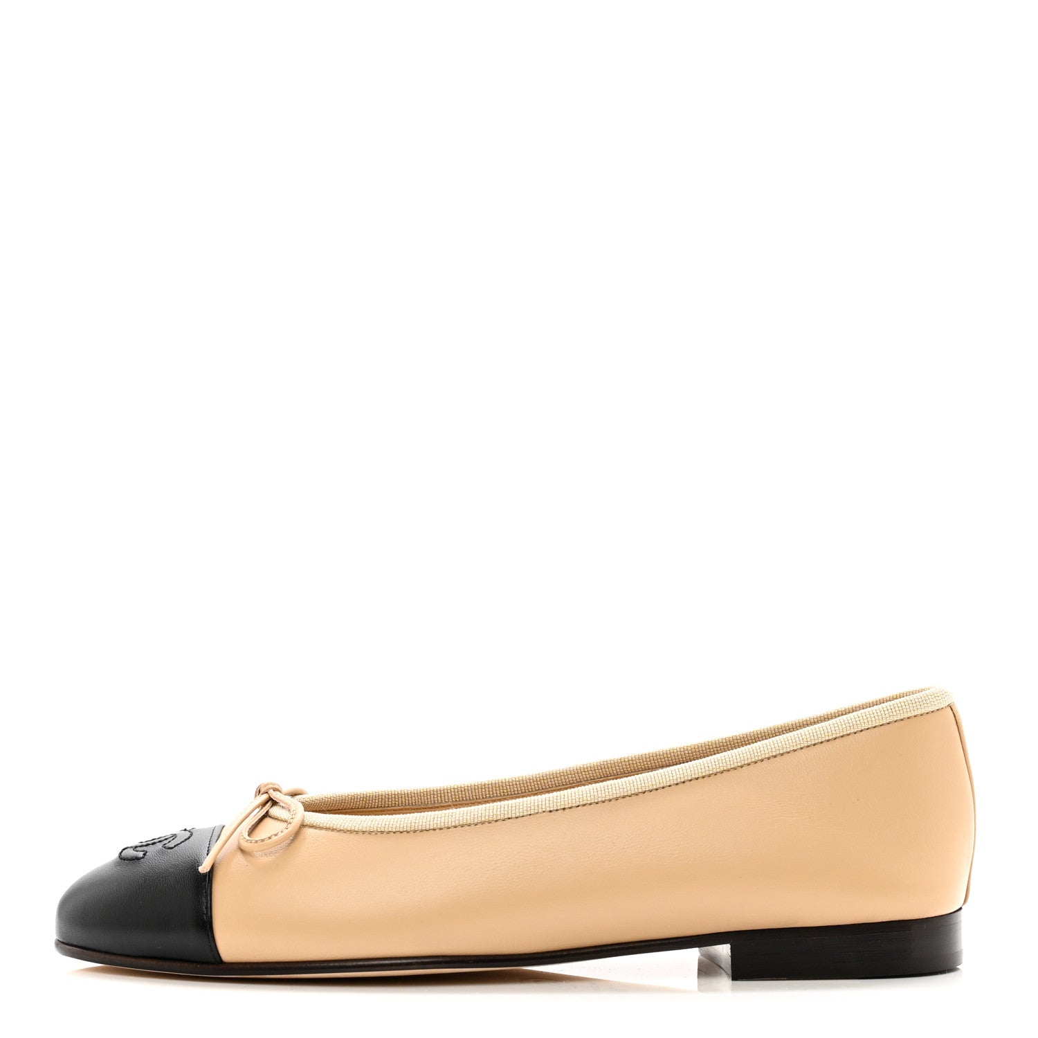 Chanel Lambskin Cap Toe CC Ballerina Flats 36.5 Beige Black 1 of 9