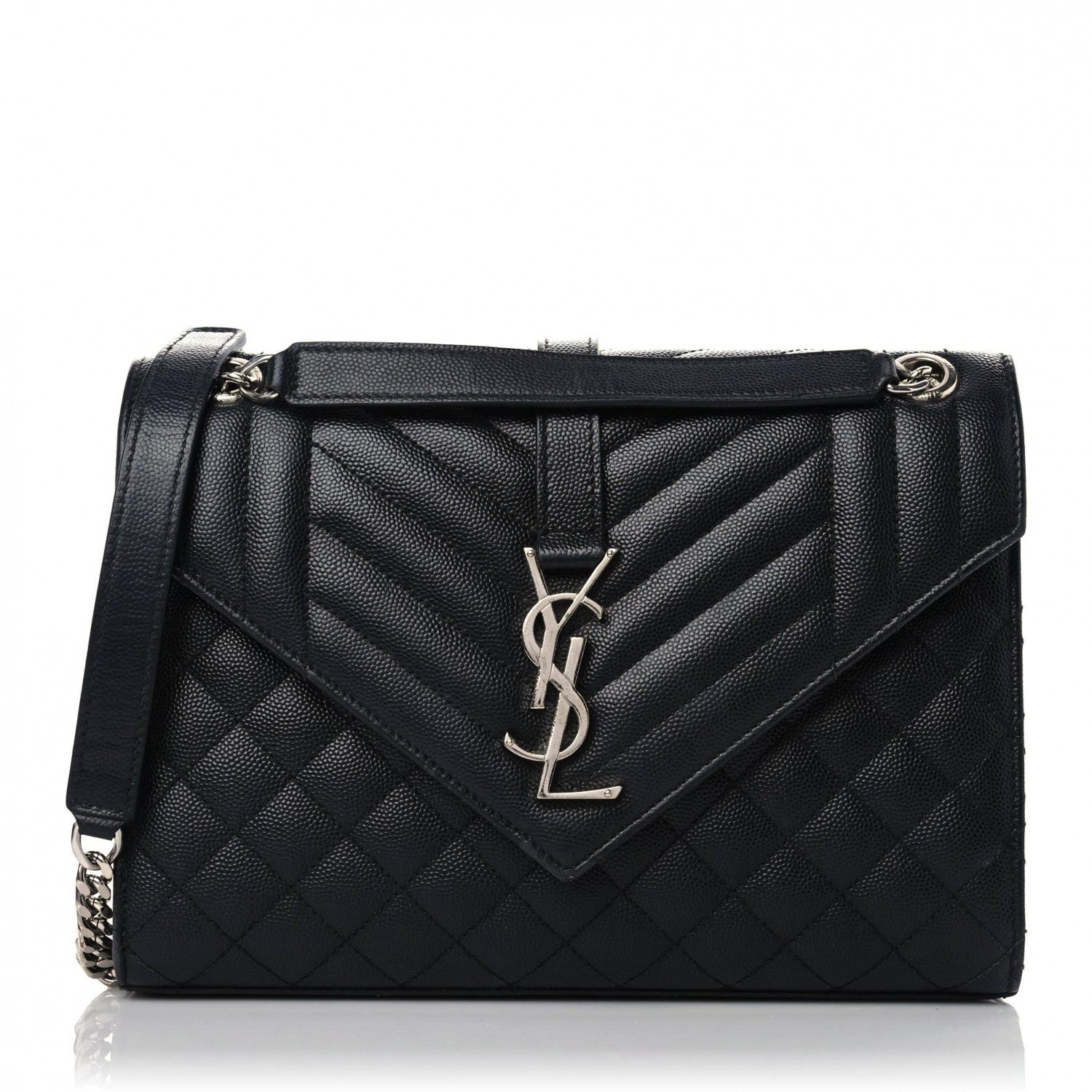 Saint Laurent Grain De Poudre Textured Mixed Matelasse Triquilt Medium Monogram Satchel Black 1 of 19