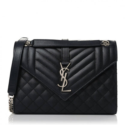 Saint Laurent Grain De Poudre Textured Mixed Matelasse Triquilt Medium Monogram Satchel Black 1 of 19