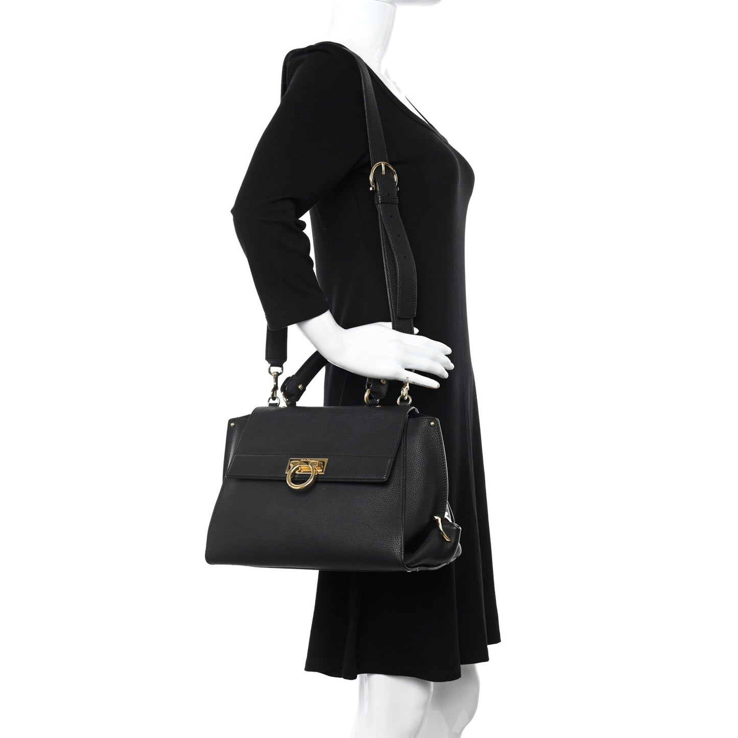 Grained Calfskin Sofia Satchel Black