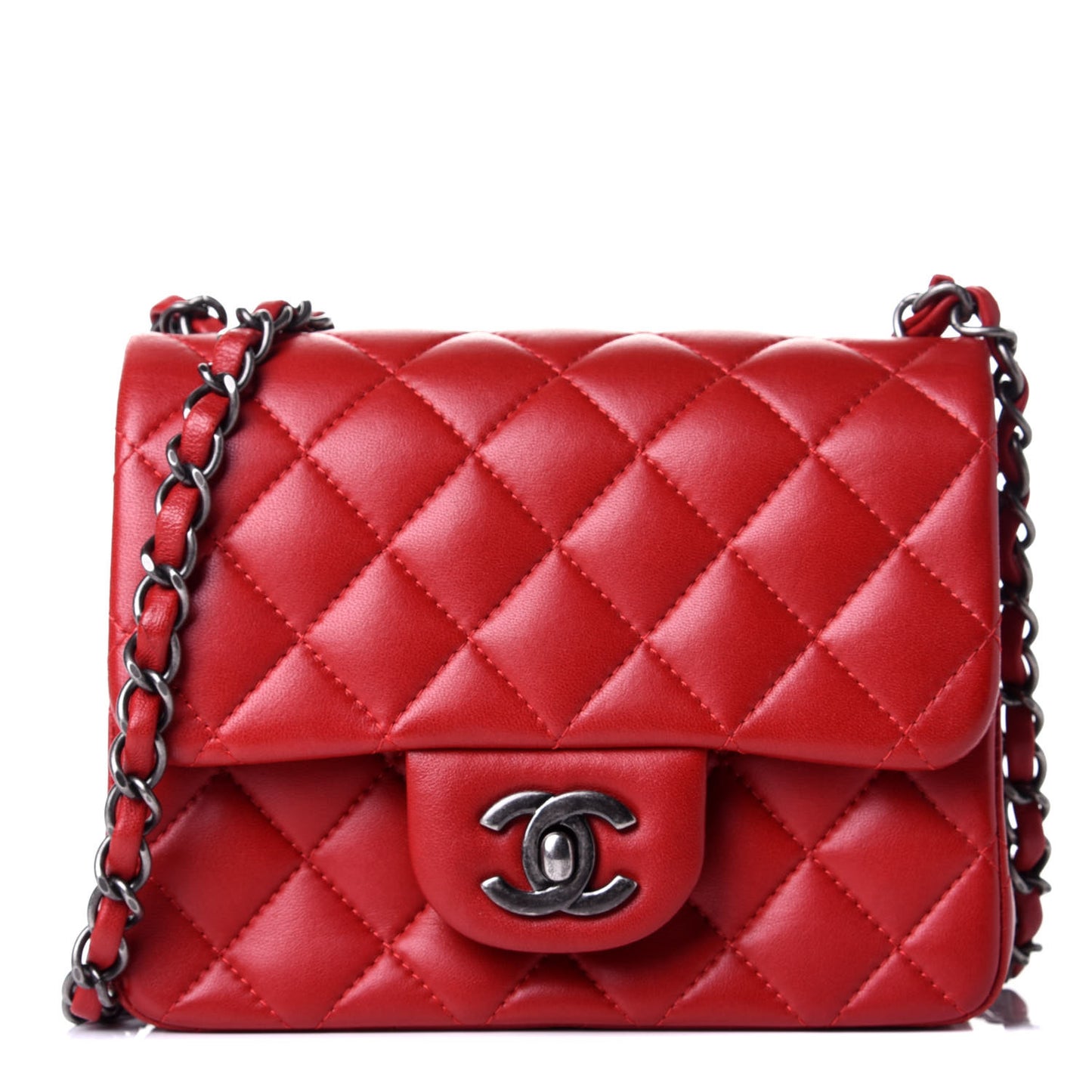 Lambskin Quilted Mini Square Flap Red