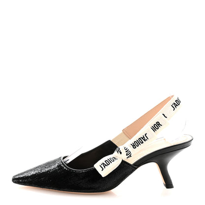 Christian Dior Shiny Velvet Ribbon J Adior Slingback 65mm Pumps 37 Black 1 of 9