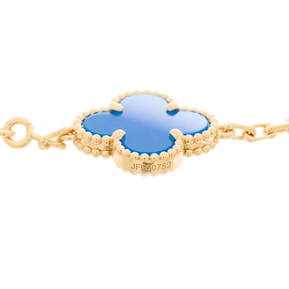 Van Cleef & Arpels 18K Yellow Gold Blue Agate 5 Motifs Vintage Alhambra Bracelet 3 of 4