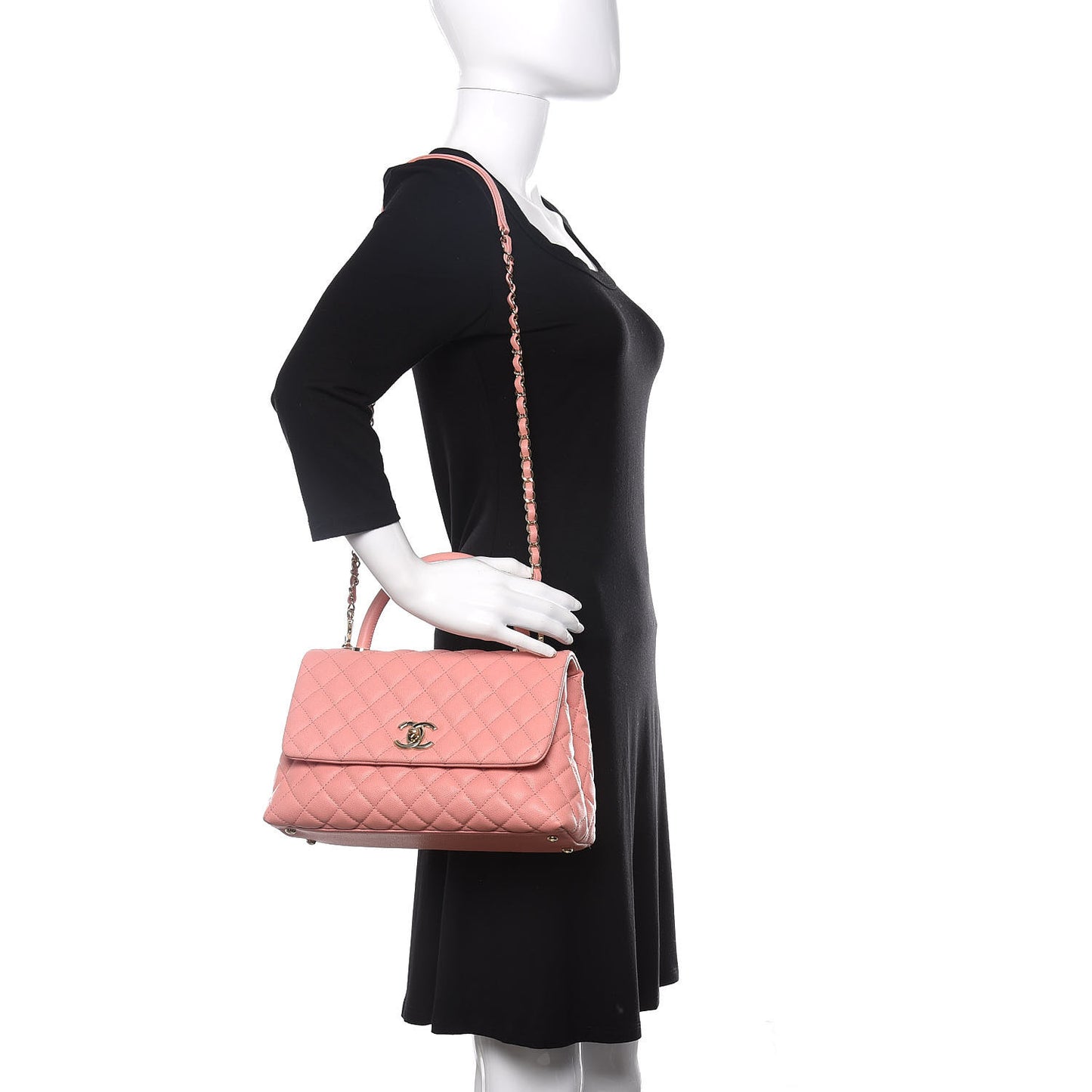 Caviar Quilted Small Coco Handle Flap Light Pink