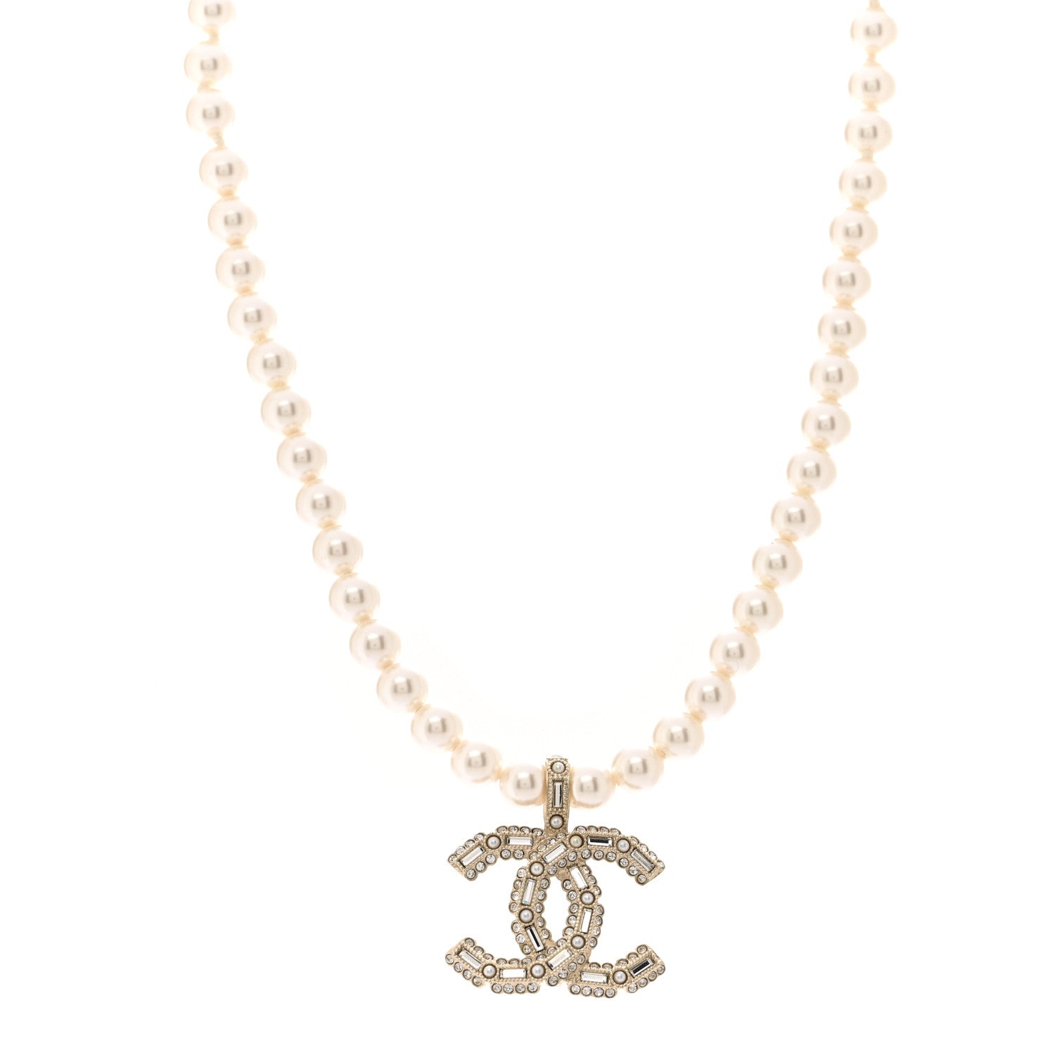 Chanel Pearl Crystal Baguette CC Short Necklace Gold 1 of 6
