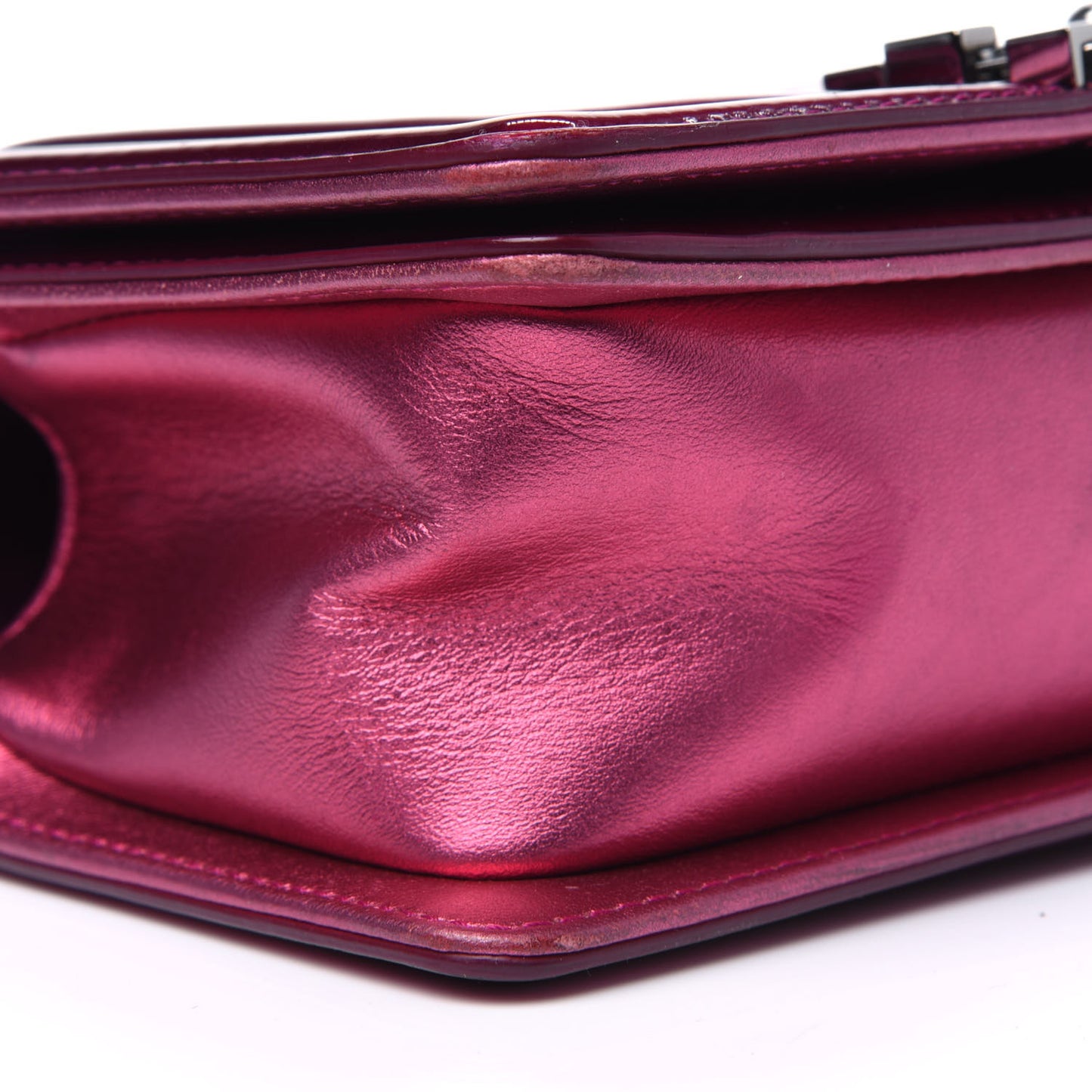 Metallic Patent Calfskin Quilted Small Boy Flap Pink