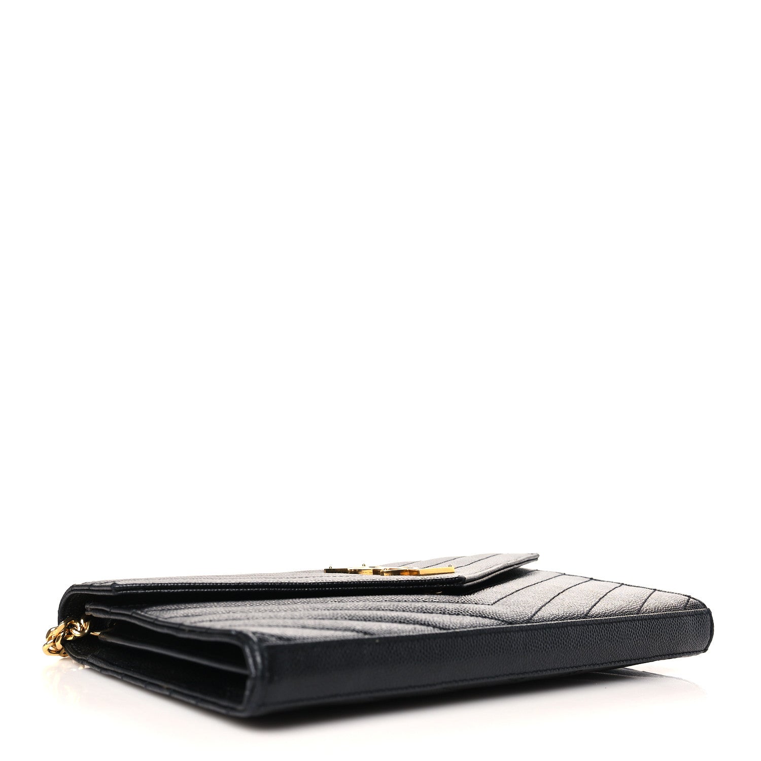Saint Laurent Grain De Poudre Matelasse Chevron Monogram Chain Wallet Black 4 of 9