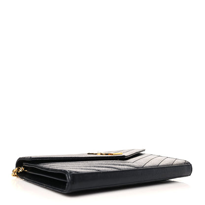 Saint Laurent Grain De Poudre Matelasse Chevron Monogram Chain Wallet Black 4 of 9