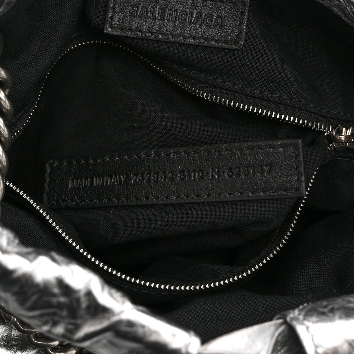 Crushed Calfskin Quilted Crush Small Tote Bag Silver