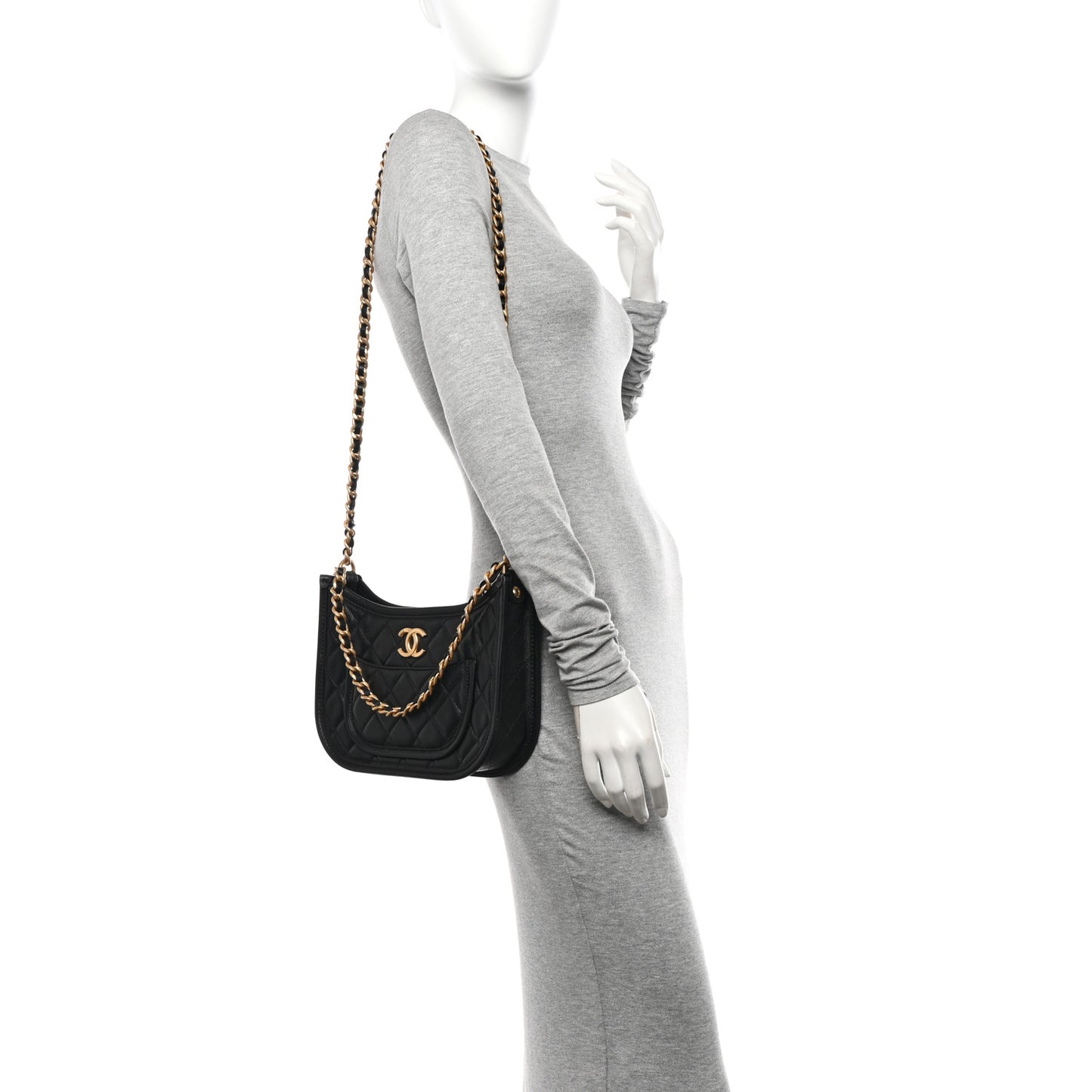 Calfskin Quilted Hobo Handbag Black