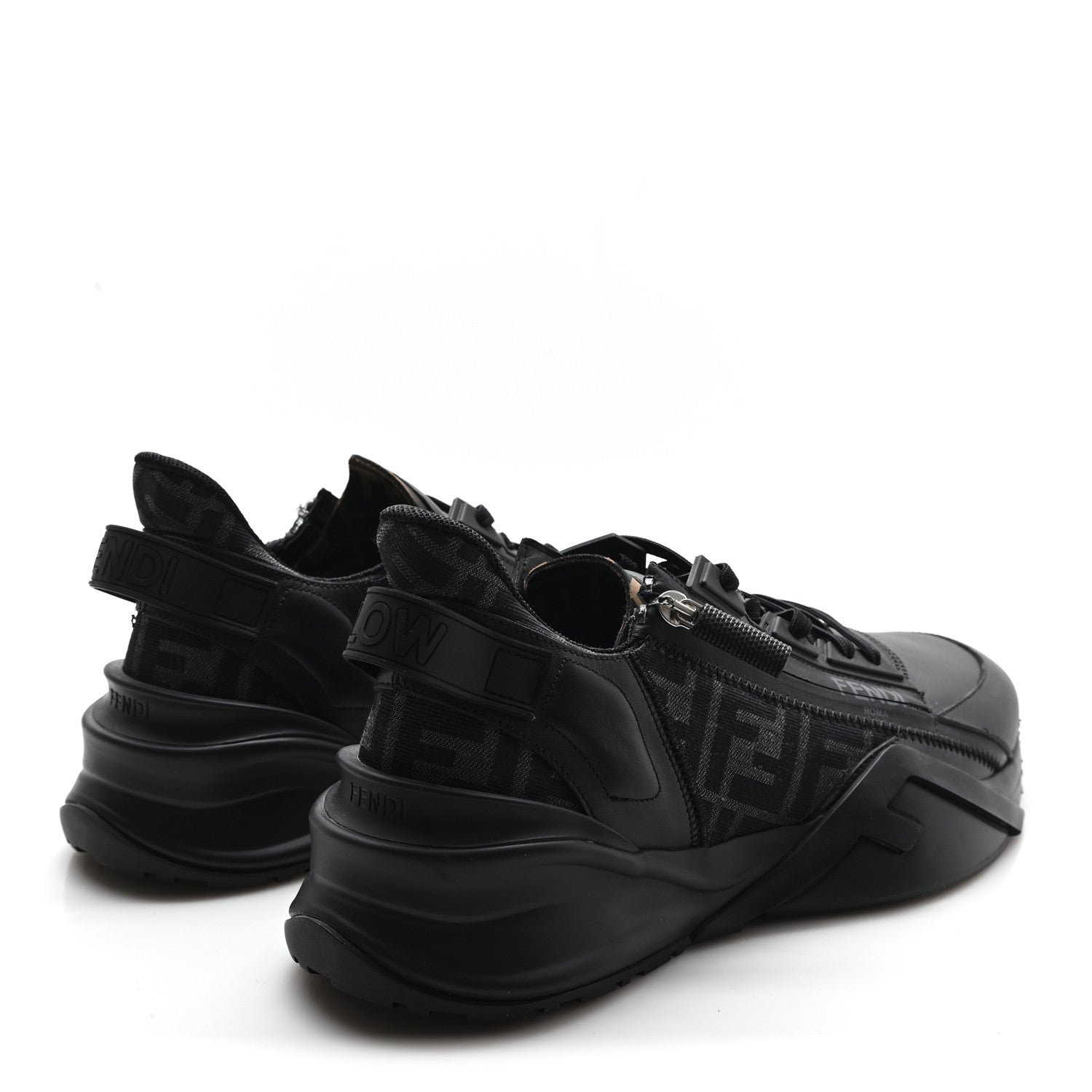 Fendi Calfskin Nylon Lycra Mens Fendi Flow Low Top Sneakers 11 Black Grigio Tabacco 5 of 9