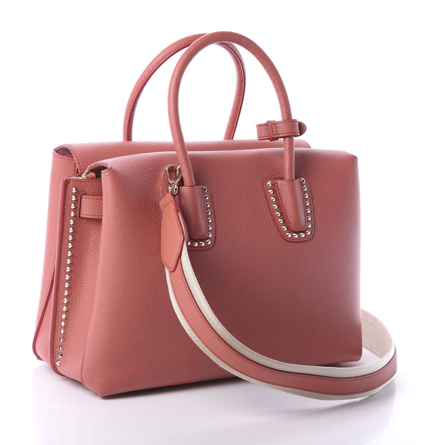 MCM Grained Calfskin Studded Medium Milla Tote Pink 4 of 9