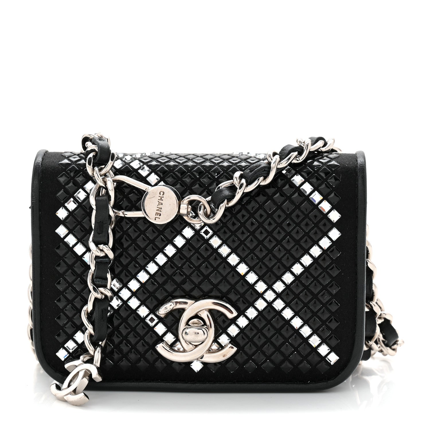 Chanel Lambskin Crystal Quilted Mini Chain Belt Bag Black 8 of 10