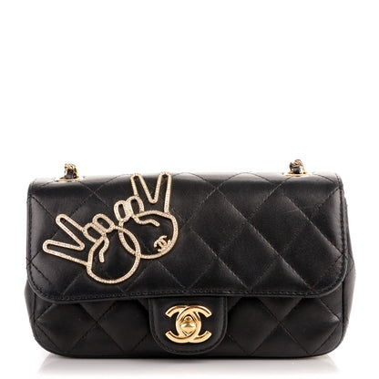 Chanel Lambskin Quilted Extra Mini V For Victory Flap Black 1 of 8