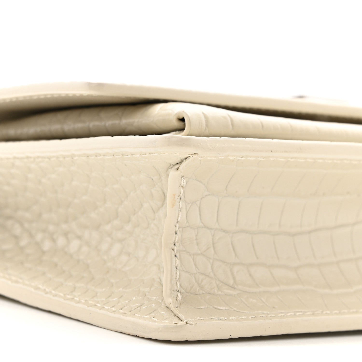Saint Laurent Calfskin Crocodile Embossed Monogram Sunset Chain Wallet Blanc Vintage 8 of 13
