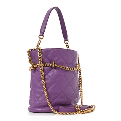 Chanel Lambskin Enamel Quilted Pending CC Bucket Drawstring Bag Purple 3 of 10