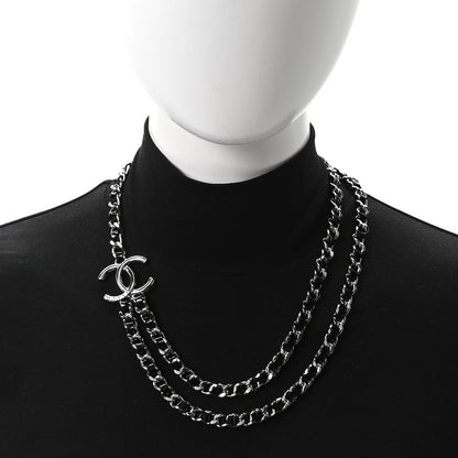 Chanel Metal Patent CC Double Chain Choker Black Silver 2 of 5