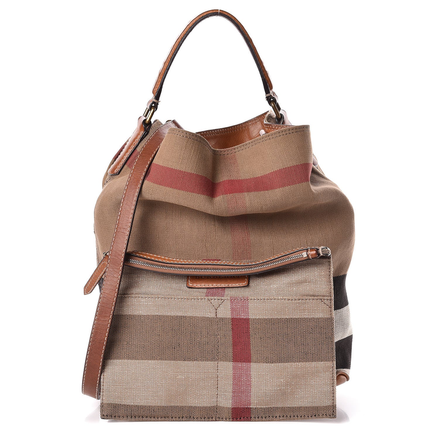 Burberry Canvas Mega Check Medium Ashby Hobo Saddle Brown 4 of 18