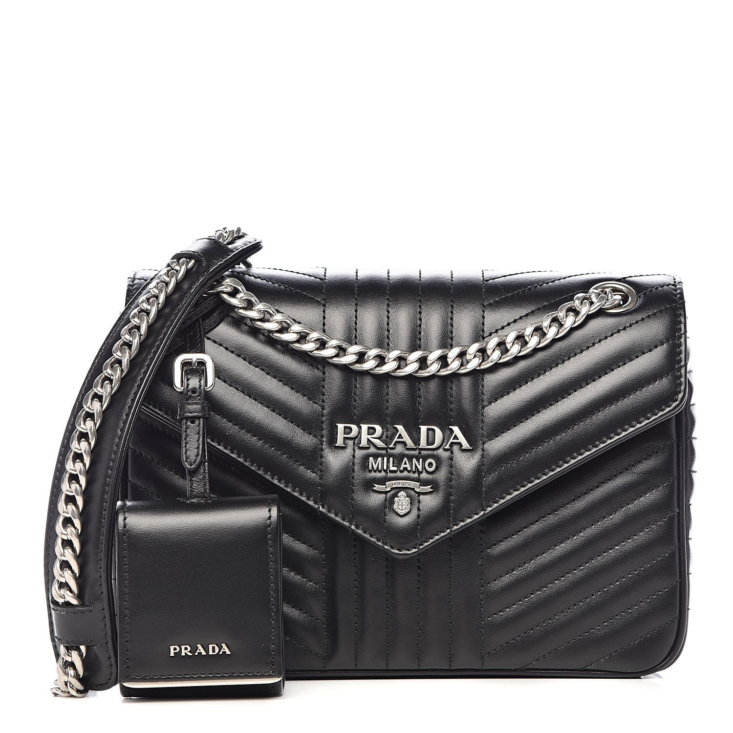 Prada Soft Calf Impunture Diagramme Flap Black 1 of 9