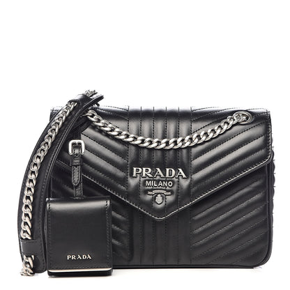 Prada Soft Calf Impunture Diagramme Flap Black 1 of 9