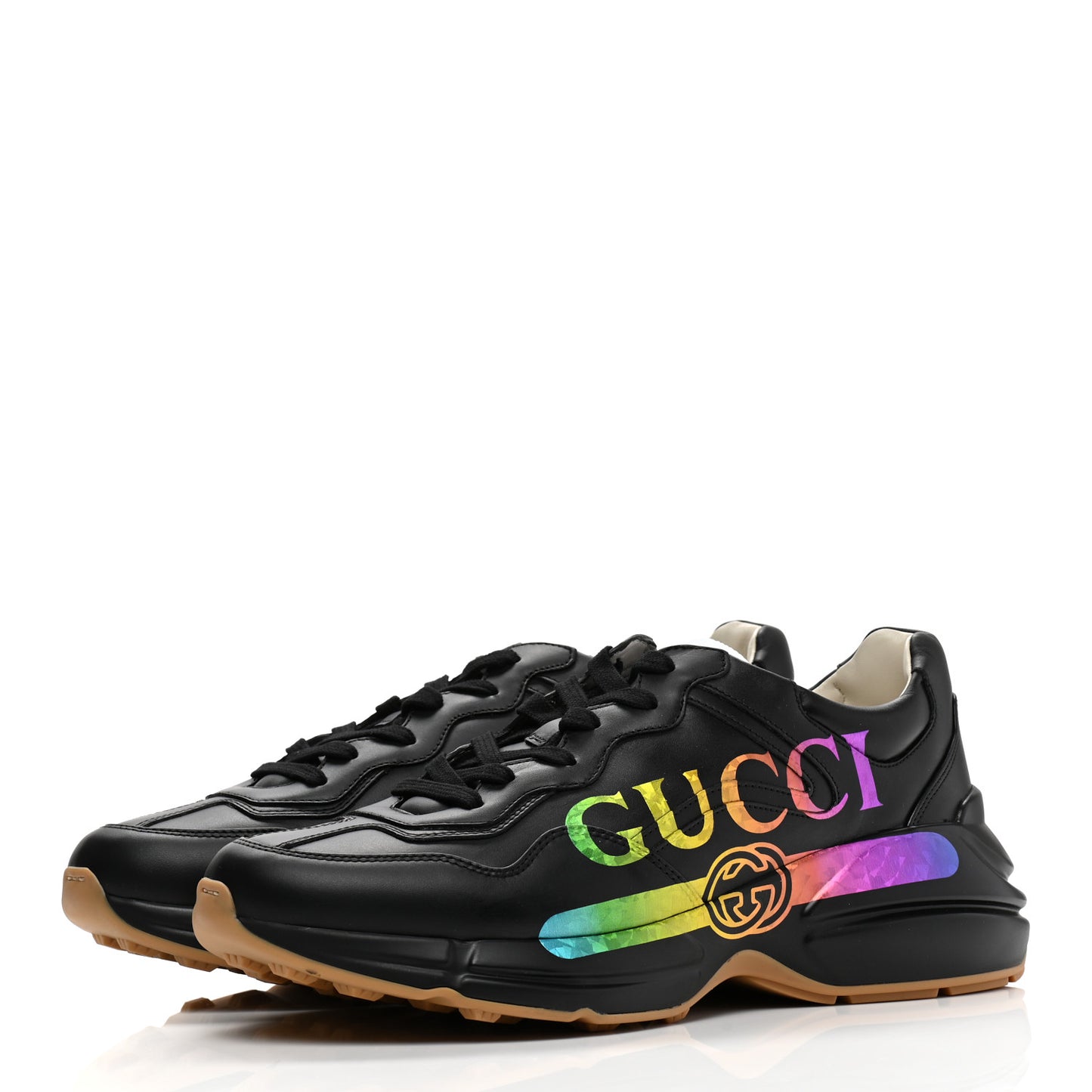 Calfskin Iridescent Logo Mens Rhyton Sneakers 9 Black