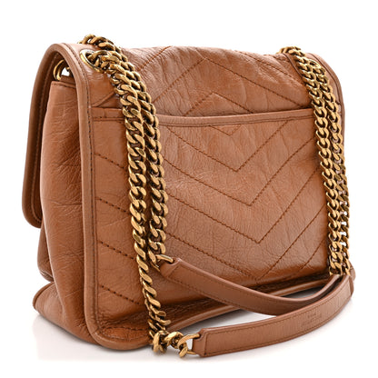 Saint Laurent Crinkled Calfskin Matelasse Monogram Medium Niki Chain Satchel Caramel 3 of 14
