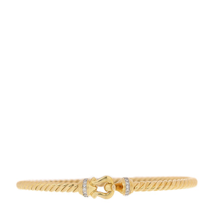 David Yurman 18K Yellow Gold Diamond 3.5mm Buckle Cablespira Bracelet 1 of 5