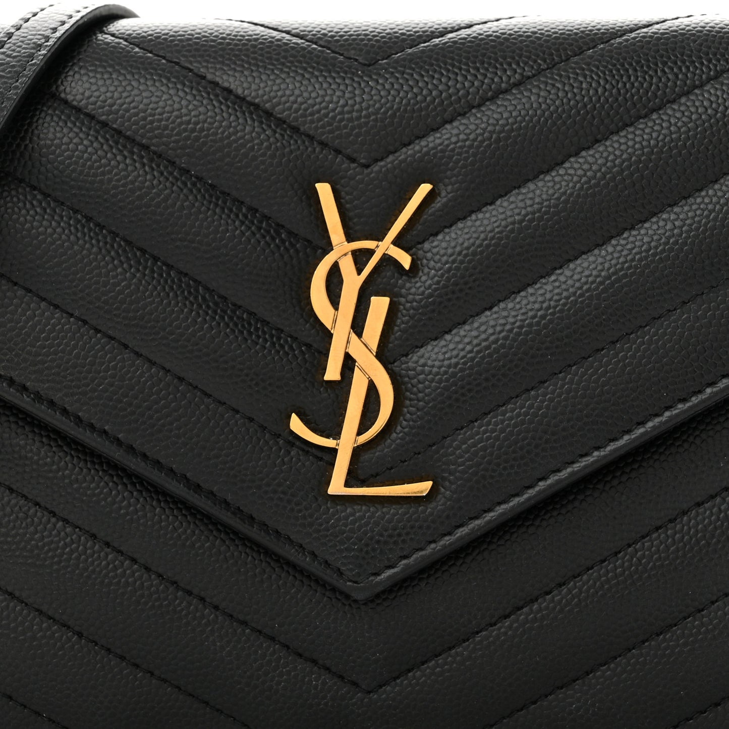 Grain De Poudre Matelasse Chevron Monogram Envelope Chain Wallet Black