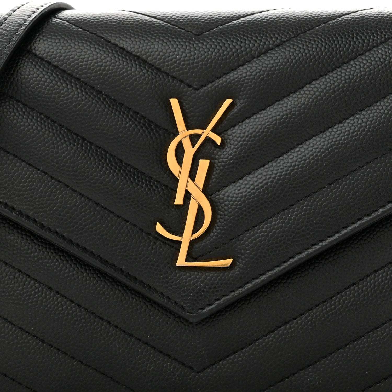 Saint Laurent Grain De Poudre Matelasse Chevron Monogram Envelope Chain Wallet Black 8 of 11