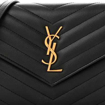 Saint Laurent Grain De Poudre Matelasse Chevron Monogram Envelope Chain Wallet Black 8 of 11
