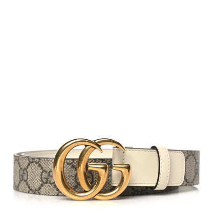 Gucci GG Supreme Monogram Matte Plutone Calfskin Double G 30mm Belt 95 38 Beige Ebony Mystic White 1 of 5