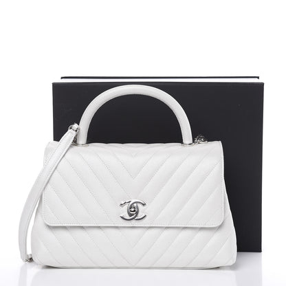 Chanel Iridescent Caviar Chevron Quilted Small Coco Handle Flap White 11 of 11