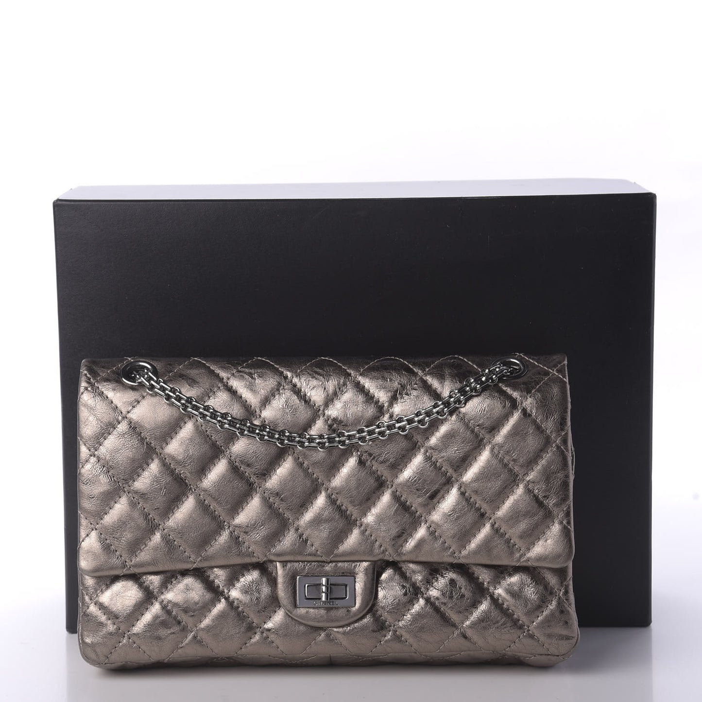 Metallic Aged Calfskin Quilted 2.55 Reissue 226 Flap Dark Silver