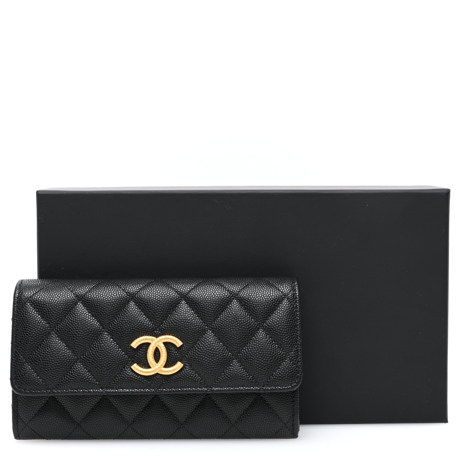 Chanel Caviar Quilted Textured CC Flap Wallet Black 8 of 8